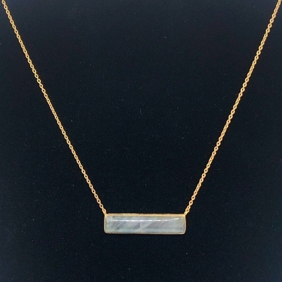 Argento Vivo 18k Gold Plated Sterling Silver Labradorite Bar Necklace - Picture 3 of 7